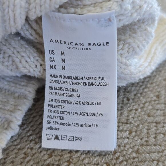 American Eagle Cream Beach Coastal Cotton Knit V-Neck Cardigan - Size Medium - Picture 14 of 14